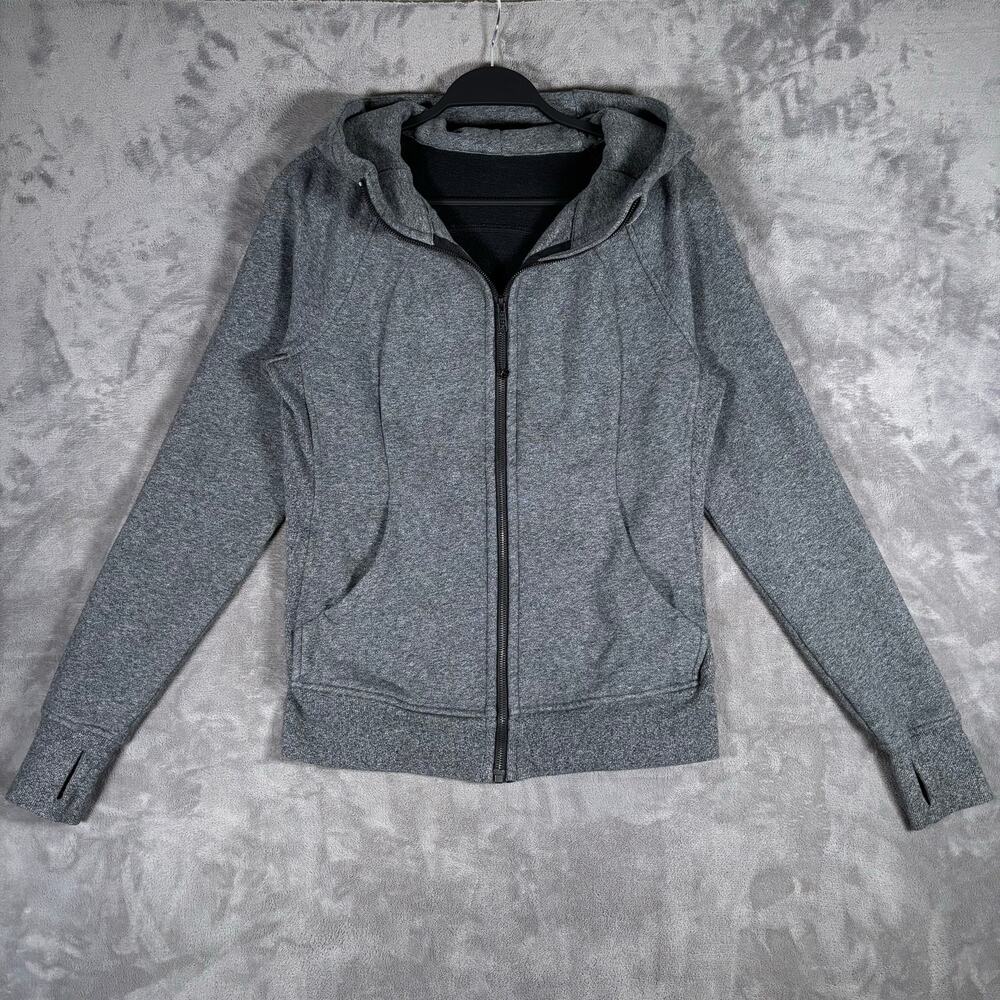 Lululemon Scuba Hoodie Light Cotton Fleece Women’s 8 Speckled Black Full Zip
